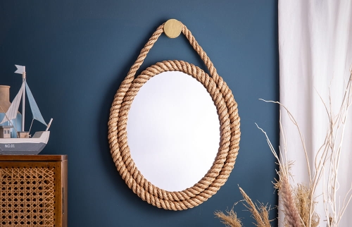 Lustro w ramie z naturalnej liny, w kształcie elipsy 45/62 cm MARINA