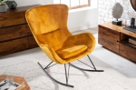 Fotel bujany na metalowym stelażu, aksamitna tapicerka w kolorze musztardowym ERLING