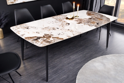 Stół ceramiczny, blat imitujący kamień naturalny, metalowy stelaż 180/90 cm MAVE