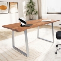 Biurko lite drewno akacjowego 200 cm, metalowe nogi w kolorze chromu AERO III