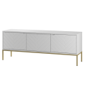 Szafka RTV na złotych nogach, białe fronty w jodełke 57/151 cm ALDA