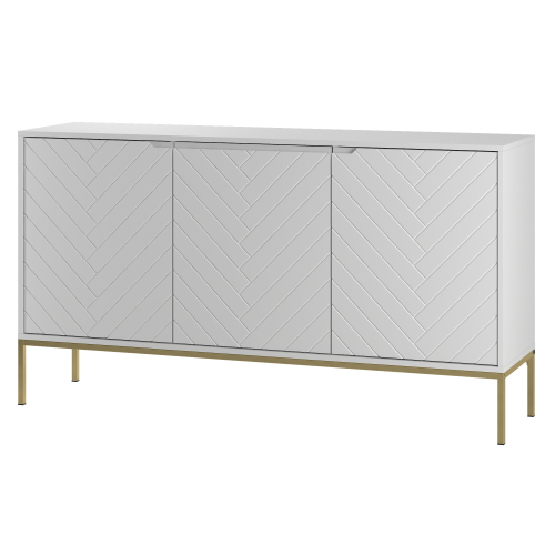 Komoda w stylu skandynawskim, białe fronty w jodełkę, metalowe nogi 83/151 cm ALDA