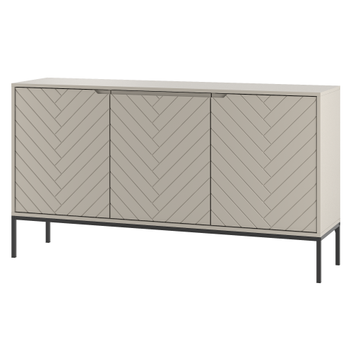 Skandynawska komoda na czarnych nogach, beżowe fronty w jodełkę 83/151 cm ALDA