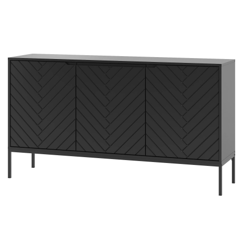 Skandynawska komoda na metalowych nogach, czarne fronty w jodełkę 83/151 cm ALDA