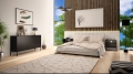 Nowoczesna szafka nocna, czarne fronty w jodełkę, metalowe nogi 57/53 cm ALDA