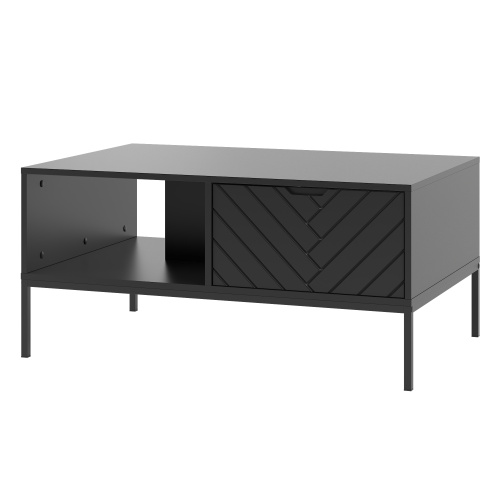 Ława kawowa na metalowych nogach, czarne fronty w jodełkę 104/68 cm ALDA