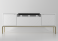 Szafka RTV z soundbarem JBL, białe fronty w jodełkę, metalowe złote nogi 57/151 cm ALDA