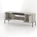 Szafka RTV z soundbarem JBL, beżowe fronty w jodełkę, metalowe nogi 57/151 cm ALDA