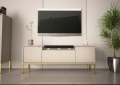 Szafka RTV z soundbarem JBL, beżowe fronty w jodełkę, na złotych nogach 57/151 cm ALDA