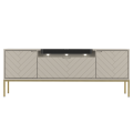 Szafka RTV z soundbarem JBL, beżowe fronty w jodełkę, na złotych nogach 57/151 cm ALDA