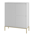 Biała komoda w stylu skandynawskim na złotych nogach, jodełka 125/102 cm ALDA
