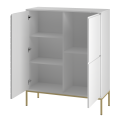 Biała komoda w stylu skandynawskim na złotych nogach, jodełka 125/102 cm ALDA
