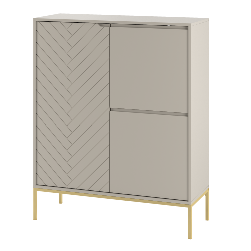 Beżowa komoda w stylu skandynawskim na złotych nogach, jodełka 125/102 cm ALDA