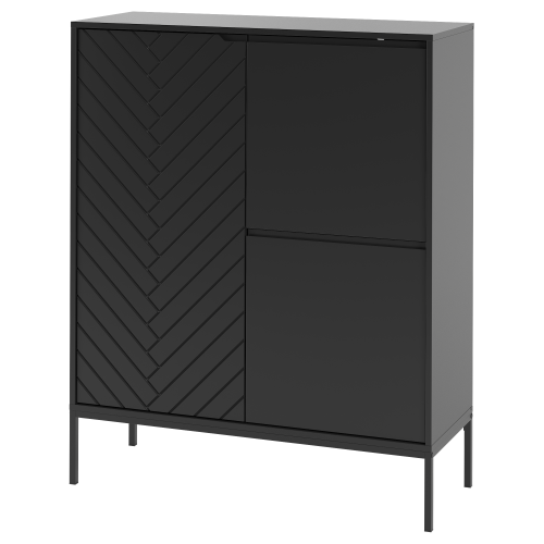 Nowoczesna komoda, czarne fronty w jodełkę, metalowe nogi 125/102 cm ALDA