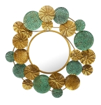 Metalowe lustro z dekoracyjną ramą w kolorze złota i zielonej patyny 80 cm MARION