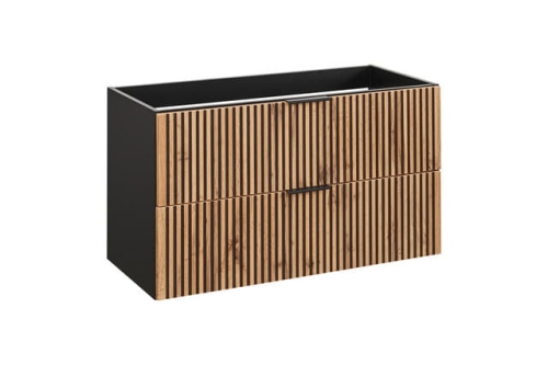 Szafka łazienkowa z szufladami, lamelow fronty w kolorze dąb wotan 100 cm MARITE