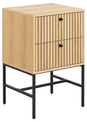 Szafka nocna z lamelami, dwie szuflady na metalowej podstawie - MEGGI