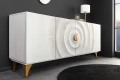 Biała komoda drewno mango 177 cm, złote nóżki, ozdobne ornamenty - SURI