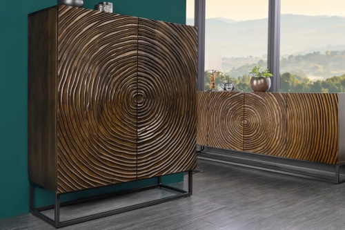 Ciemnobrązowa komoda z drewna mango, fronty 3D, metalowe nogi 120 cm OLED