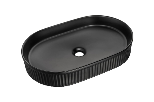 Ceramiczna umywalka nablatowa, ryflowana, w kolorze czarnym 56 cm SILLA