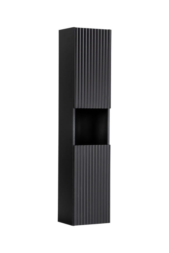 Słupek łazienkowy z półkami, ryflowane fronty w kolorze czarnym 140/30 cm TAJGA