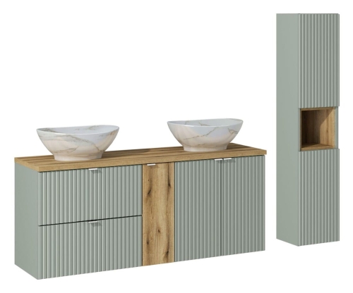 Zestaw mebli łazienkowych 140 cm z umywalkami, w kolorze miętowym/dąb coast evoke ONYX