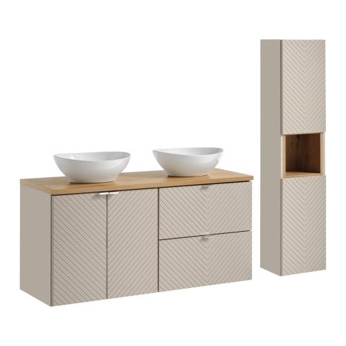 Zestaw mebli łazienkowych 120 cm z umywalkami, w kolorze kaszmir/dąb coast evoke VILDE