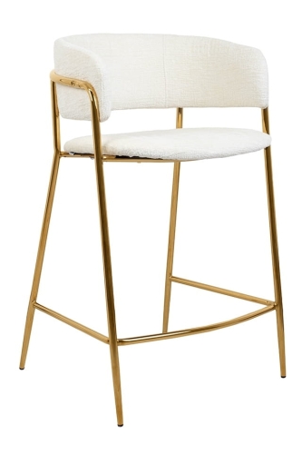 Hoker tapicerowany tkaniną w białym kolorze ze złotym stelażem, NOVA