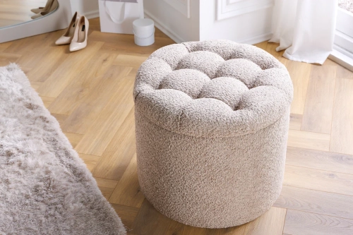 Tapicerowana pufa ze schowkiem, pikowane siedzisko boucle 50 cm DORA