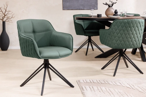 Krzesło obrotowe ze skóry w kolorze ciemnozielonym, na metalowych nogach EVALIA