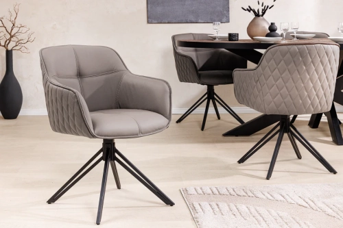 Krzesło obrotowe ze skóry w kolorze szarobrązowym, na metalowych nogach EVALIA