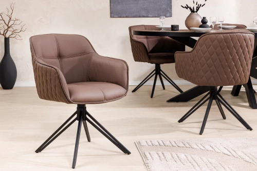 Krzesło obrotowe ze skóry w kolorze brązowym, na metalowych nogach EVALIA