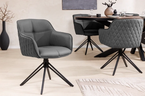 Krzesło obrotowe ze skóry w kolorze szarym, na metalowych nogach EVALIA