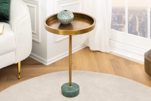 Metalowy stolik kawowy na zielonej, marmurowej podstawie 30/56 cm FIORENZA