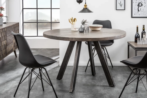 Okrągły stół z drewna mango na metalowych nogach, industrialny szary 120 cm ETOS