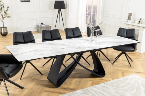 Ceramiczny stół rozkładany, blat imitujący marmur, metalowe nogi 180-260 cm OVIL