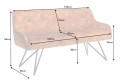 Sofa z aksamitu w żółtym kolorze, na metalowych nogach 156 cm EVALIA