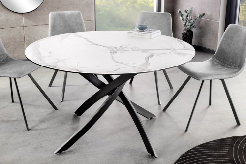 Stół z blatem ceramicznym o wyglądzie marmuru, na metalowych nogach 120 cm PINCO II