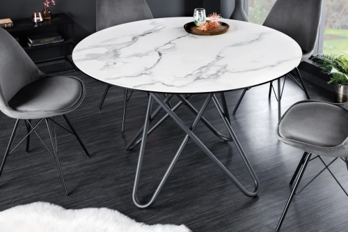 Stół z blatem ceramicznym o wyglądzie marmuru, na metalowych nogach 120 cm PAFE