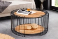 Stolik kawowy z drewna akacjowego, metalowy czarny stelaż 70 cm loft NOKKA