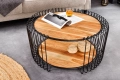 Stolik kawowy z drewna akacjowego, metalowy czarny stelaż 70 cm loft NOKKA