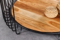 Stolik kawowy z drewna akacjowego, metalowy czarny stelaż 70 cm loft NOKKA