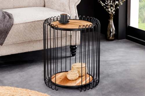 Stolik kawowy z drewna akacjowego, metalowy czarny stelaż 50 cm loft NOKKA