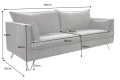 Sofa trzyosobowa na metalowych nogach, w kolorze szarym 195 cm NIVO