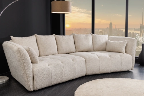 Sofa trzyosobowa pikowana, tkanina boucle w kolorze beżowym 295 cm LAZULI