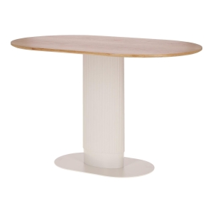 Owalny stół na metalowej nodze z lamelami, w kolorze biały/dąb 120 cm LORE