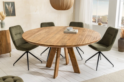 Okrągły stół do jadalni z drewna mango, naturalny brąz boho 120 cm HONES