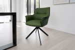 Obrotowe krzesło ze skóry naturalnej w kolorze zielonym, metalowe nogi GRANT
