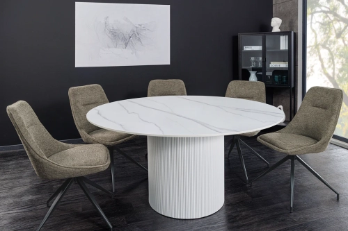 Stół z blatem ceramicznym o wyglądzie marmuru, biała podstawa 120 cm VINERA