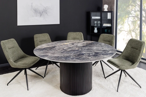 Stół z blatem ceramicznym o wyglądzie marmuru, czarna podstawa 120 cm VINERA